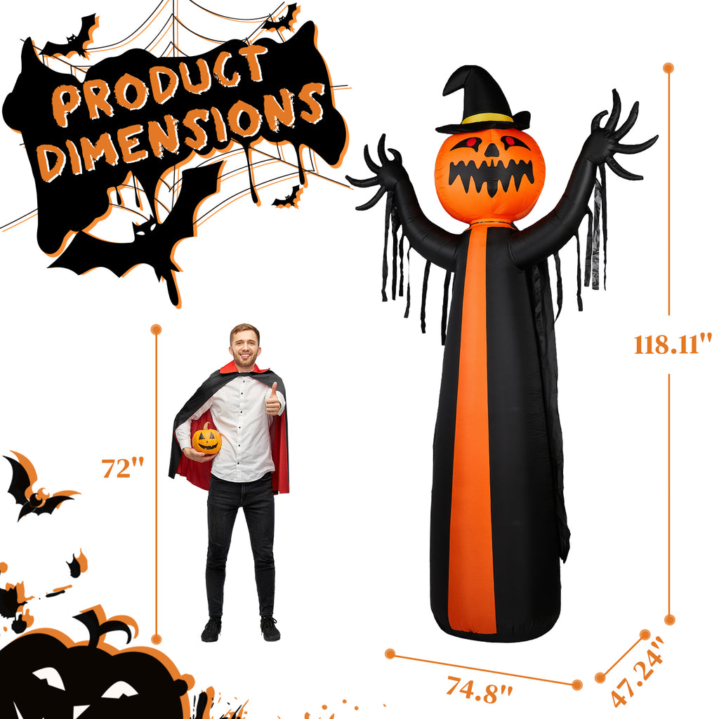 10 ft Inflatable Pumpkin Ghost in Cape with Rotating Head an - view 5