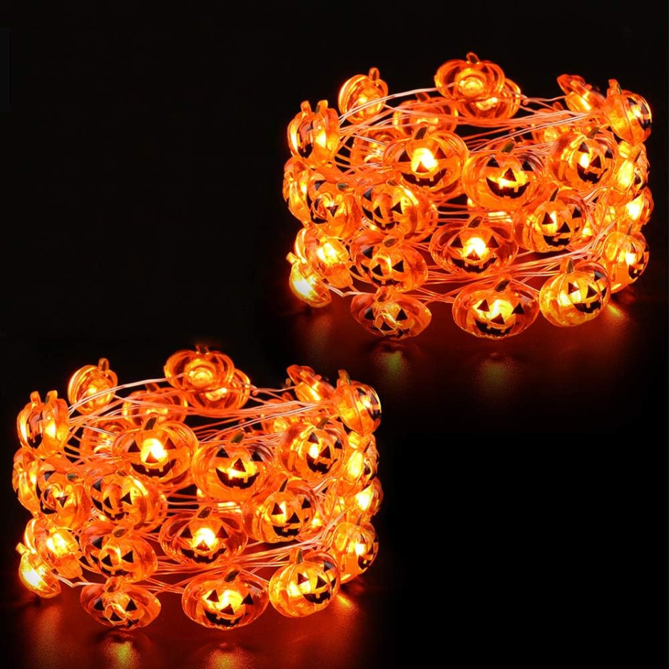 LED Pumpkin String Lights 2-Pack, Battery Operated Jack-o-La - view 2