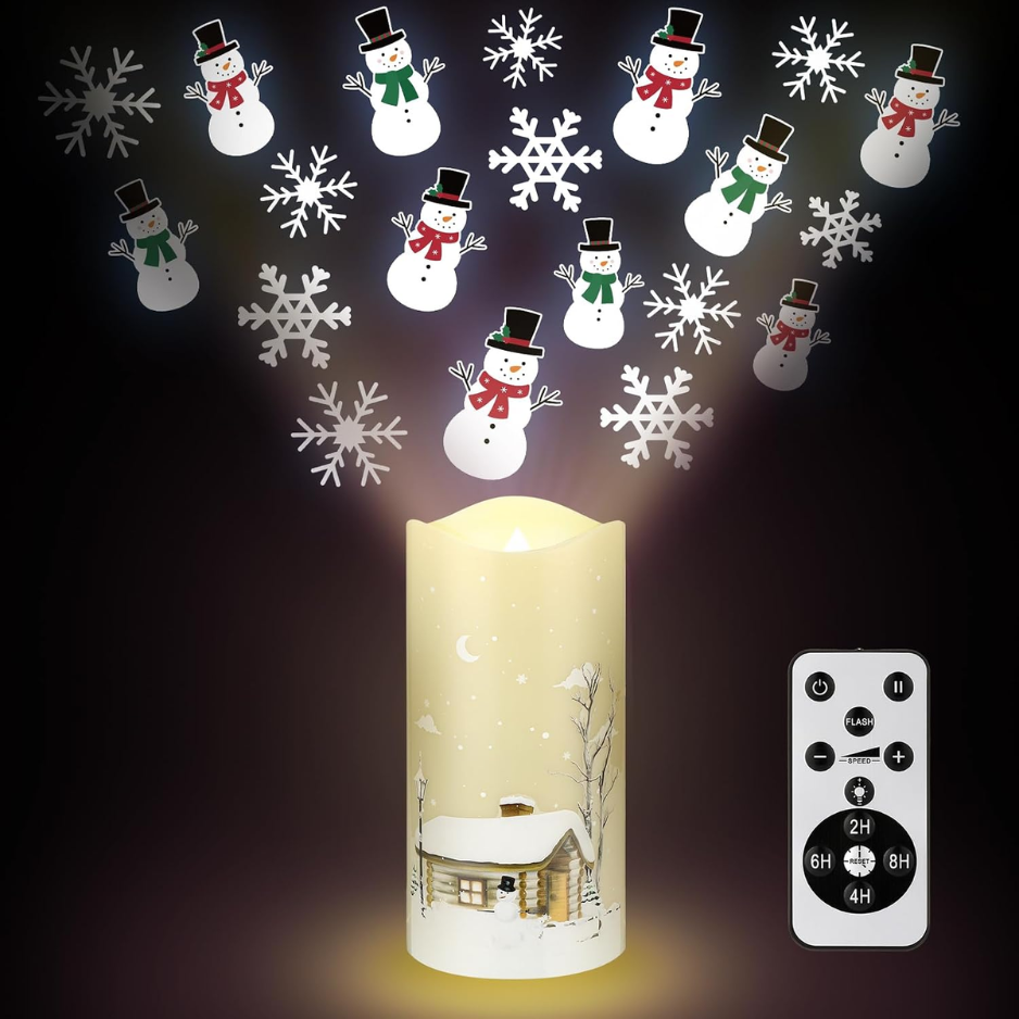 Snowman Flameless Candles with Projector Lights, Christmas H - view 7