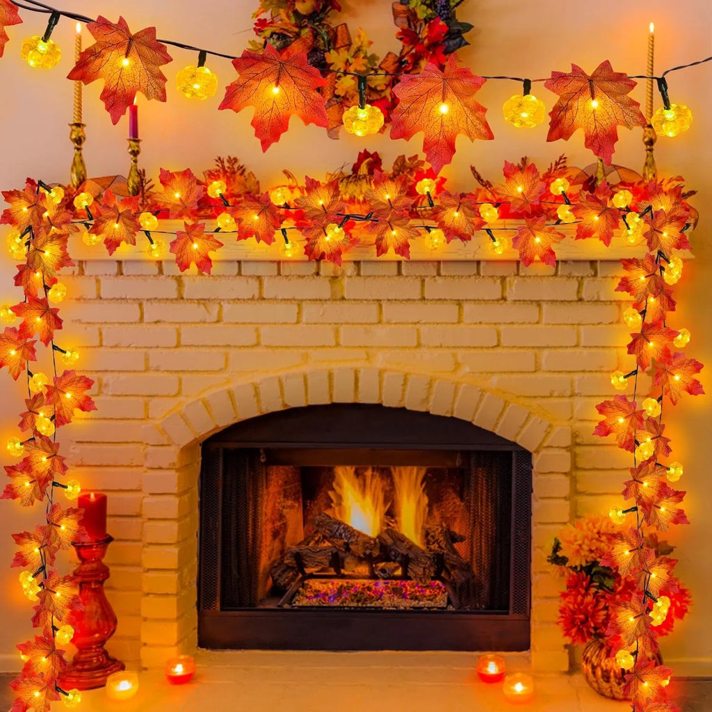 Fall Leaf Garland Lights 3-Pack with Timer, 30 ft 60 LED Aut - view 6