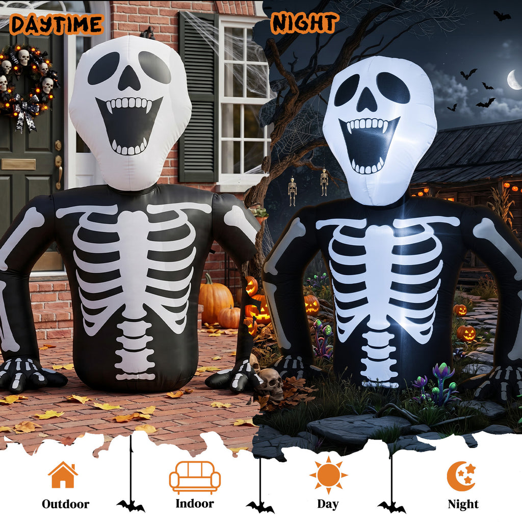 6 ft Inflatable Half Skull with 3 LED Lights, Black and Whit - view 6