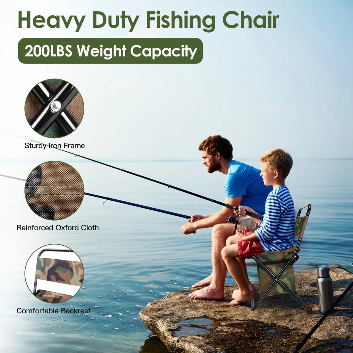 Folding Fishing Chair with Built-In Cooler Bag and Backrest, - view 2