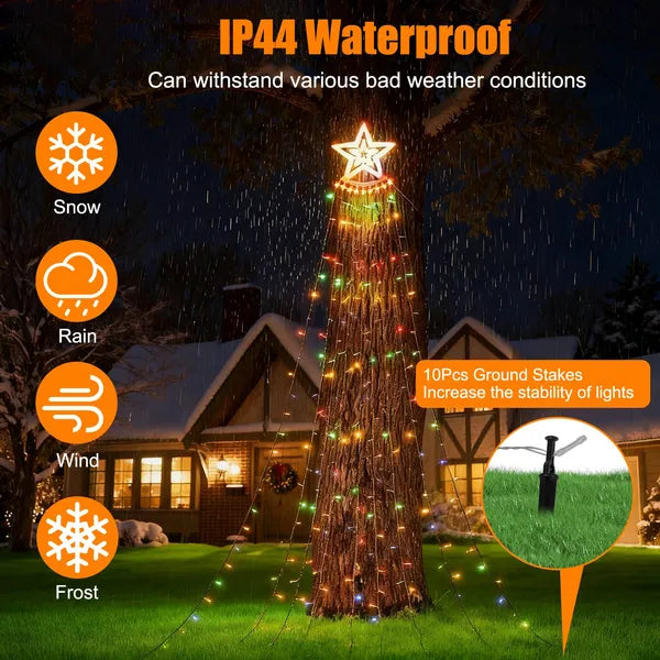 Multicolor Star Waterfall Tree Lights 11.5 ft 350 LED, Indoo - view 5