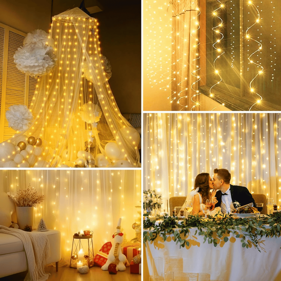 300 LED Curtain Fairy Lights, Dimmable Twinkle Lights with 8 - view 1
