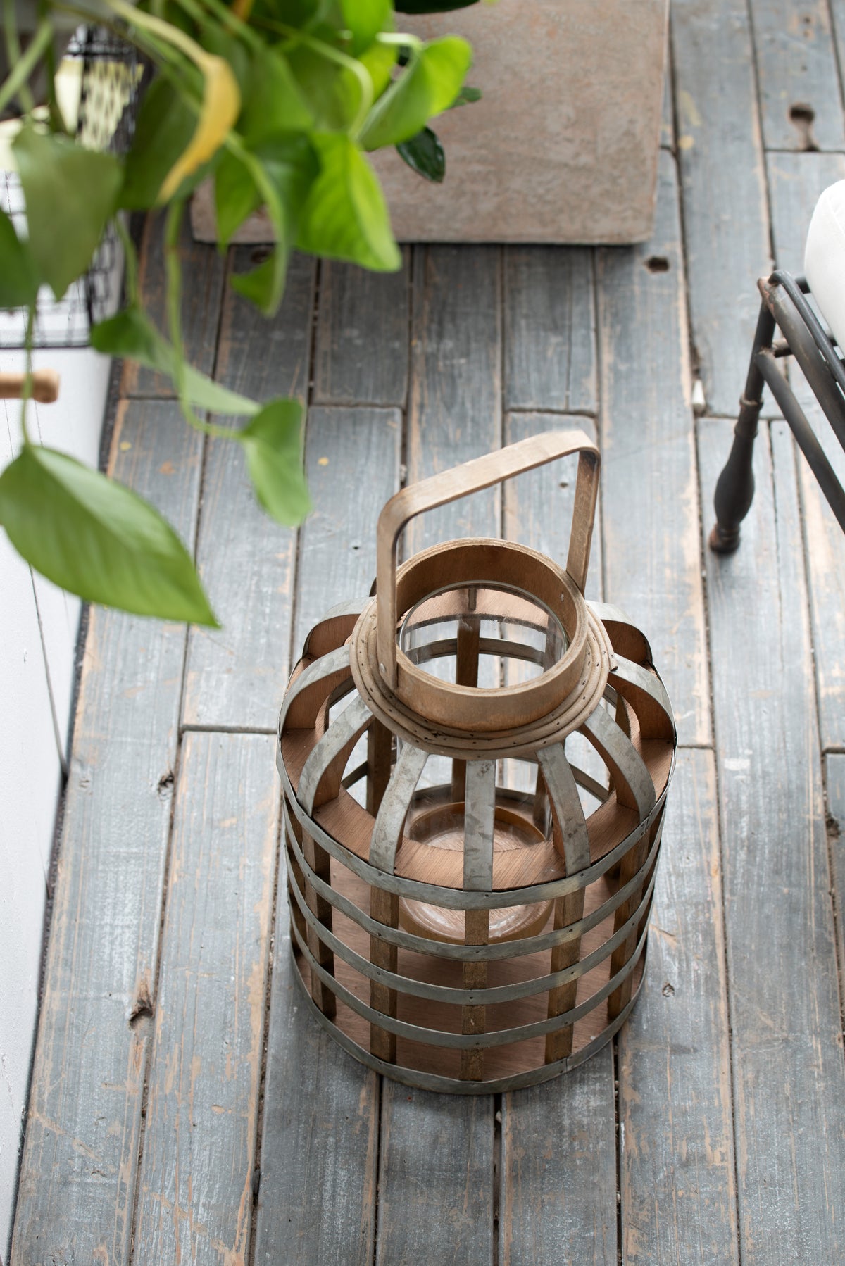 Wooden Lantern with Handle, Rustic Candle Lantern for Indoor - view 2