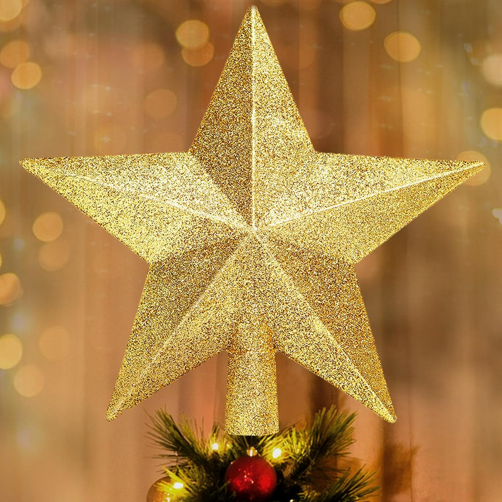 Gold Star Christmas Tree Topper 8 in, Shatterproof Holiday O - view 1