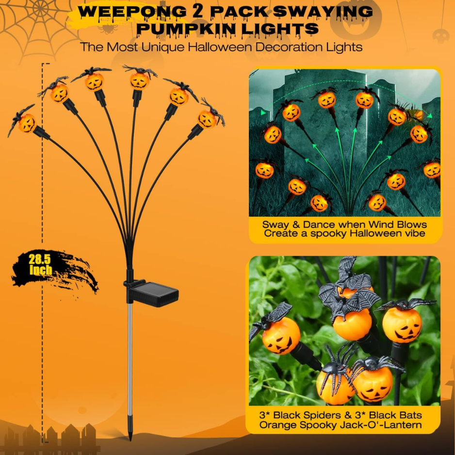 Solar Swaying Pumpkin Firefly Lights 2-Pack, 12 LED Outdoor  - view 4