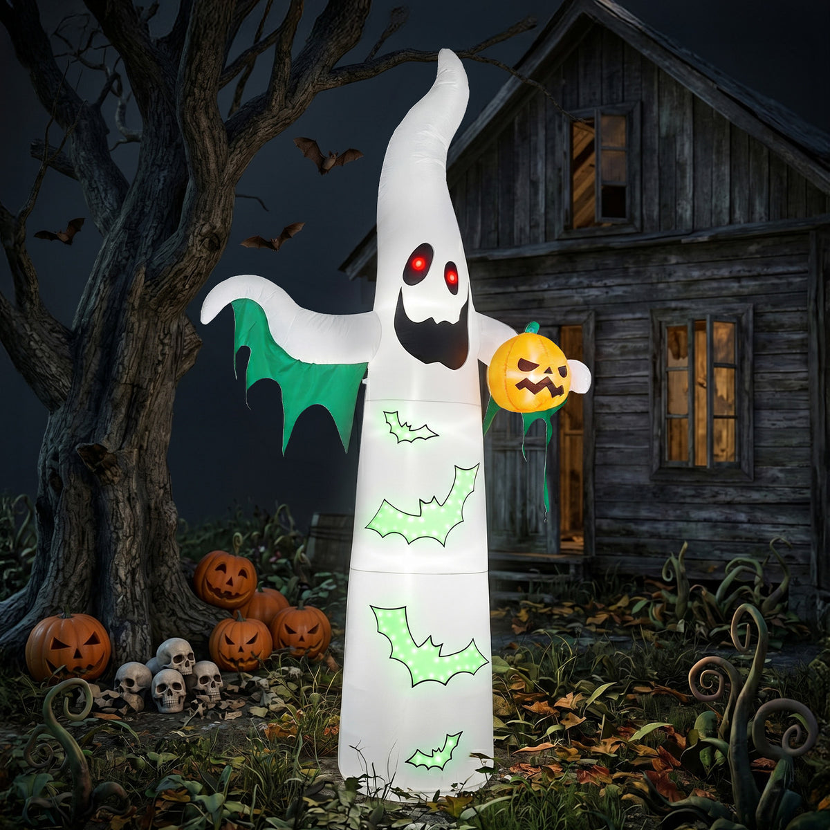 12 ft Inflatable Ghosts and Bats with Flashing LED Lights, H - view 5