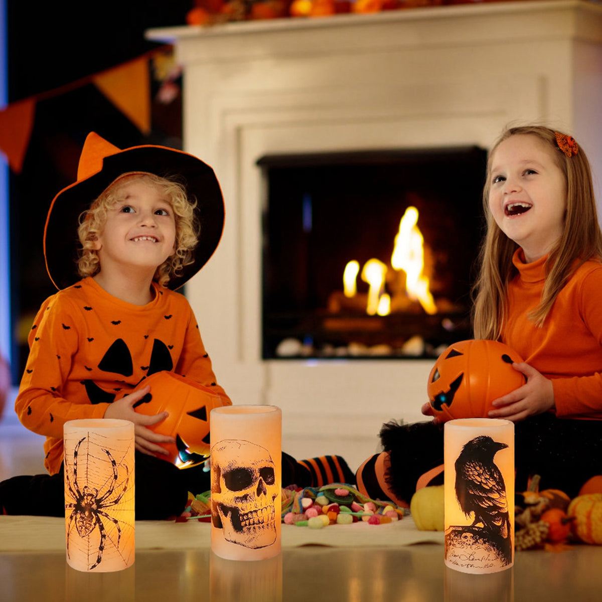 Flameless Halloween Candle Lamps 3-Pack with Timer, Warm Ora - view 7