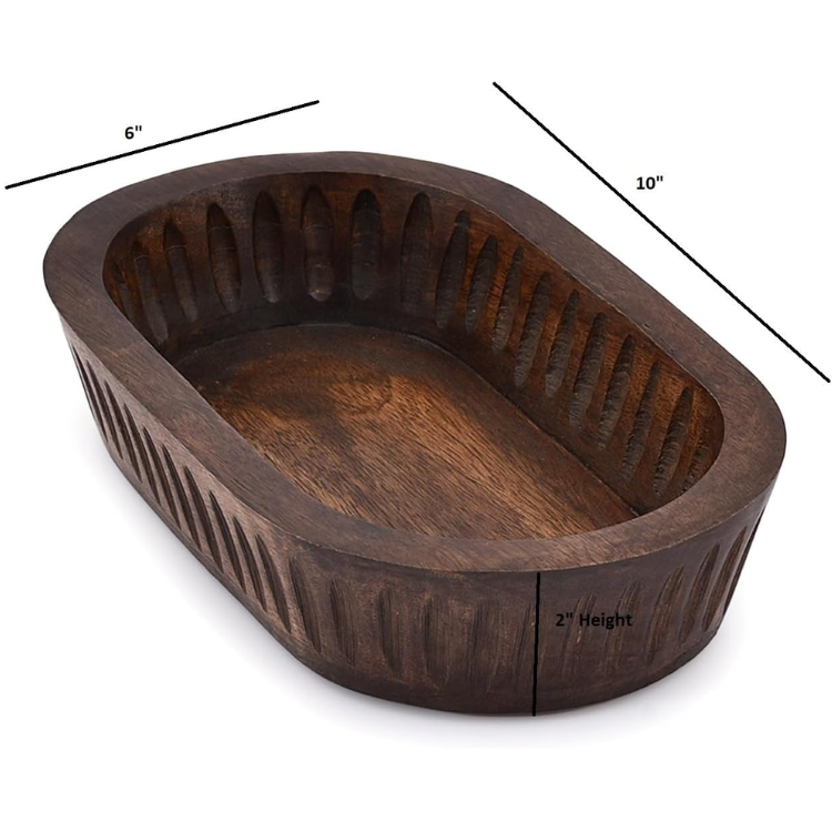 Mango Wood Decorative Bowl, Long Rustic Table Centerpiece Tr - view 5