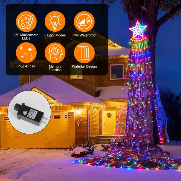 Multicolor Star Waterfall Tree Lights 11.5 ft 350 LED, Indoo - view 3