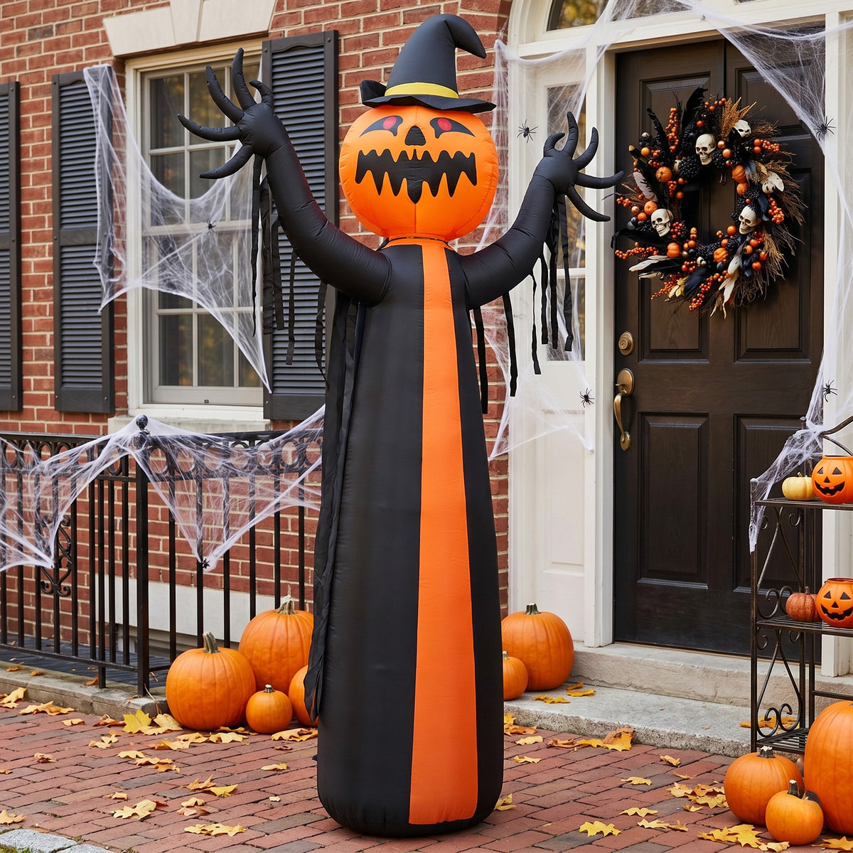 10 ft Inflatable Pumpkin Ghost in Cape with Rotating Head an - view 3