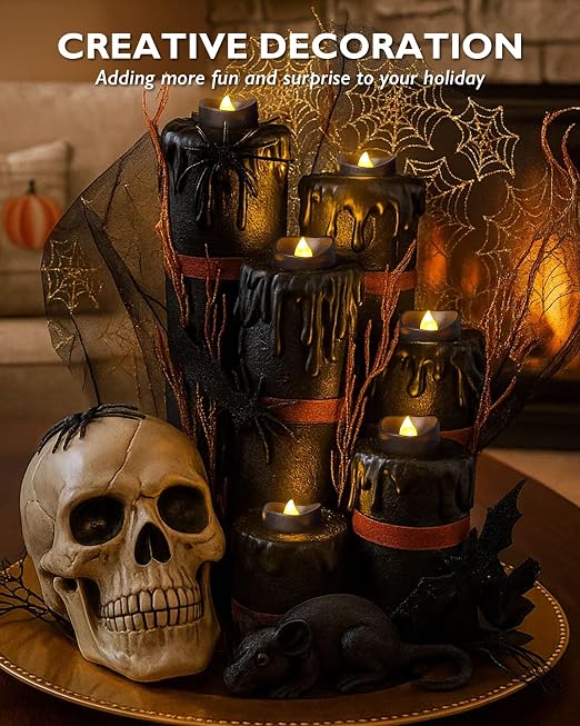 Black Flameless LED Tea Light Candles with Timer, Halloween  - view 2