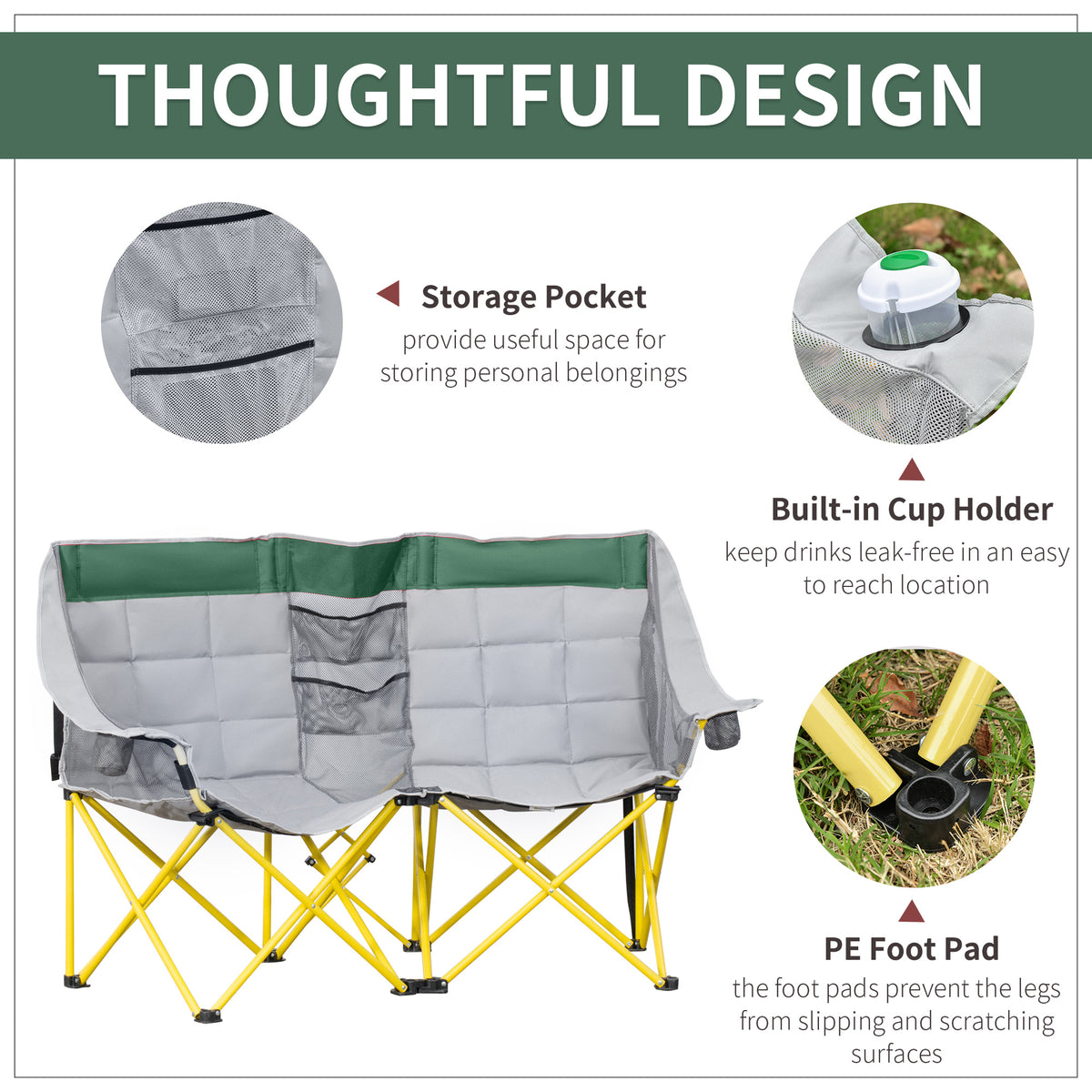 Loveseat Camping Chair for Two, Oversized Folding Lawn Chair - view 5