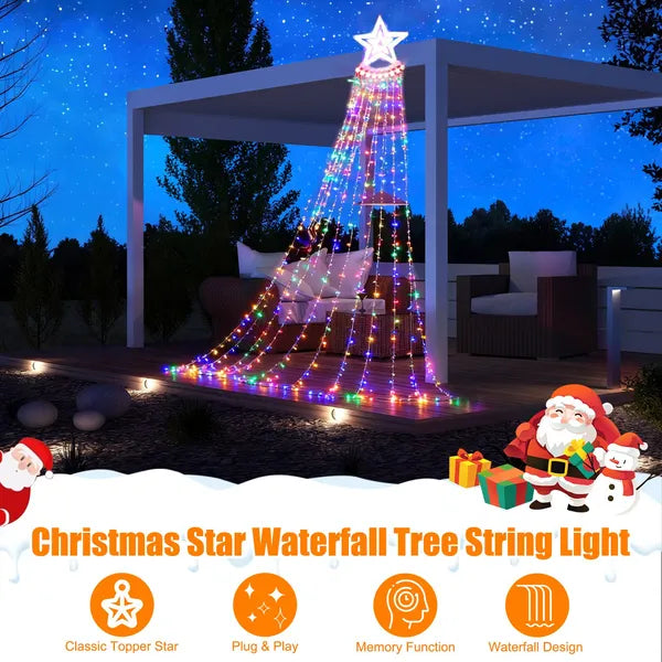 Multicolor Star Waterfall Tree Lights 11.5 ft 350 LED, Indoo - view 1