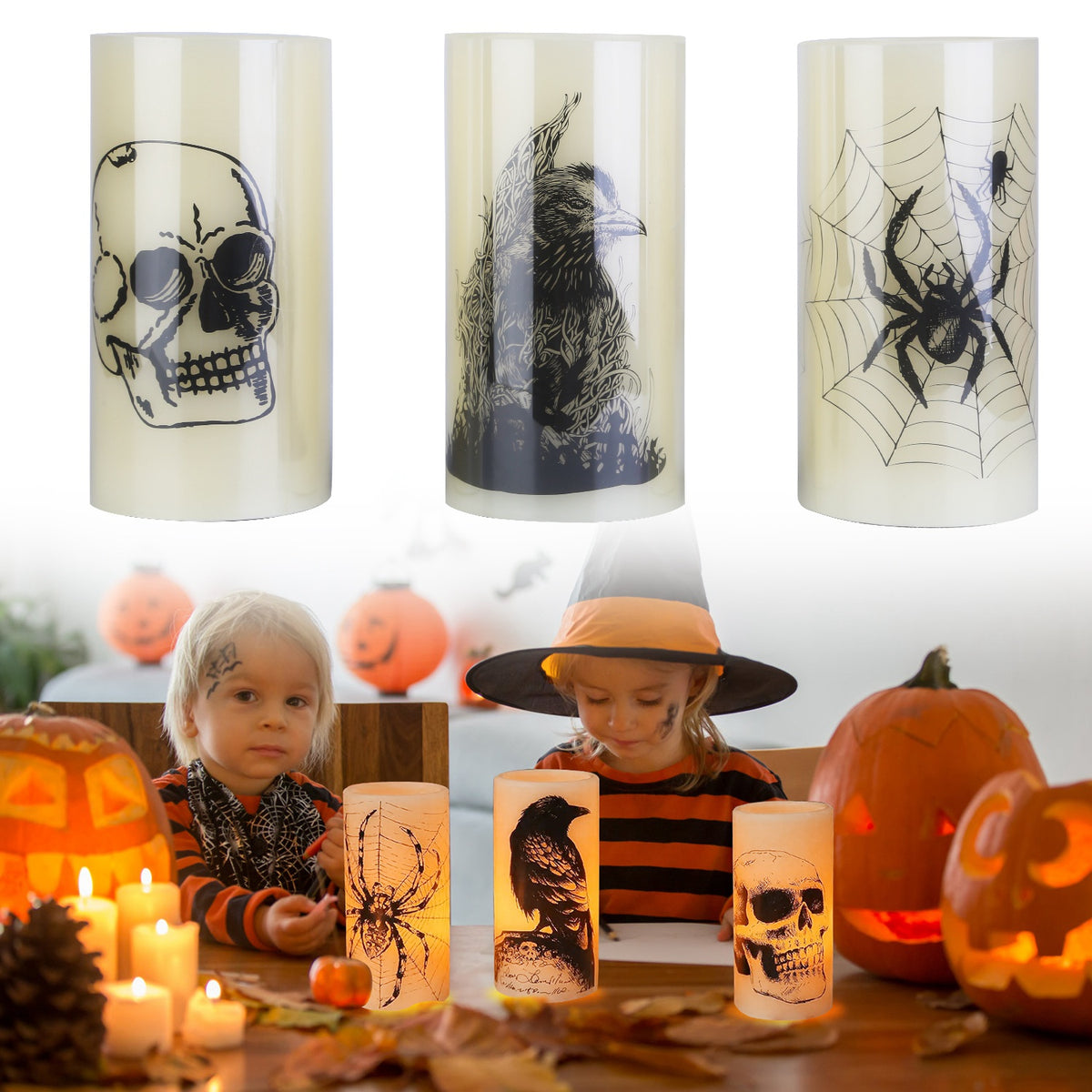 Flameless Halloween Candle Lamps 3-Pack with Timer, Warm Ora - view 5