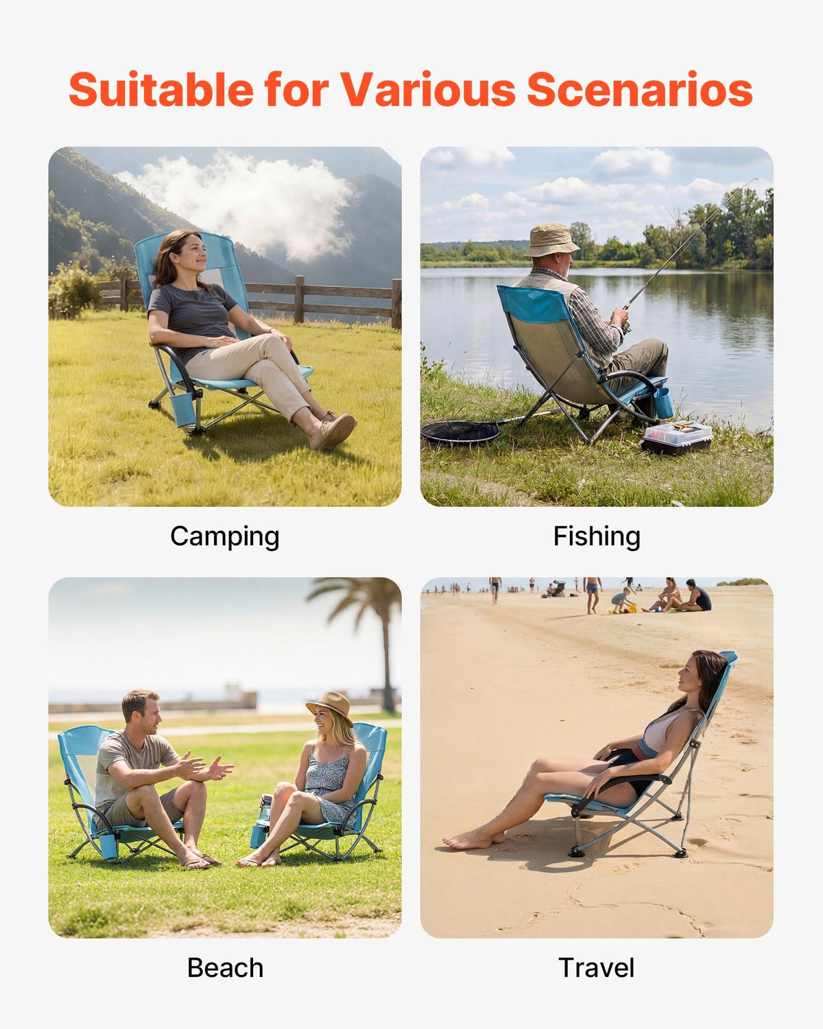 High Back Folding Beach and Camping Chair with Mesh Back, Cu - view 5