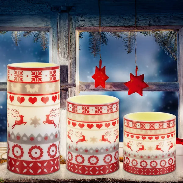 Christmas Flameless LED Pillar Candles 3-Pack with Remote, R - view 5