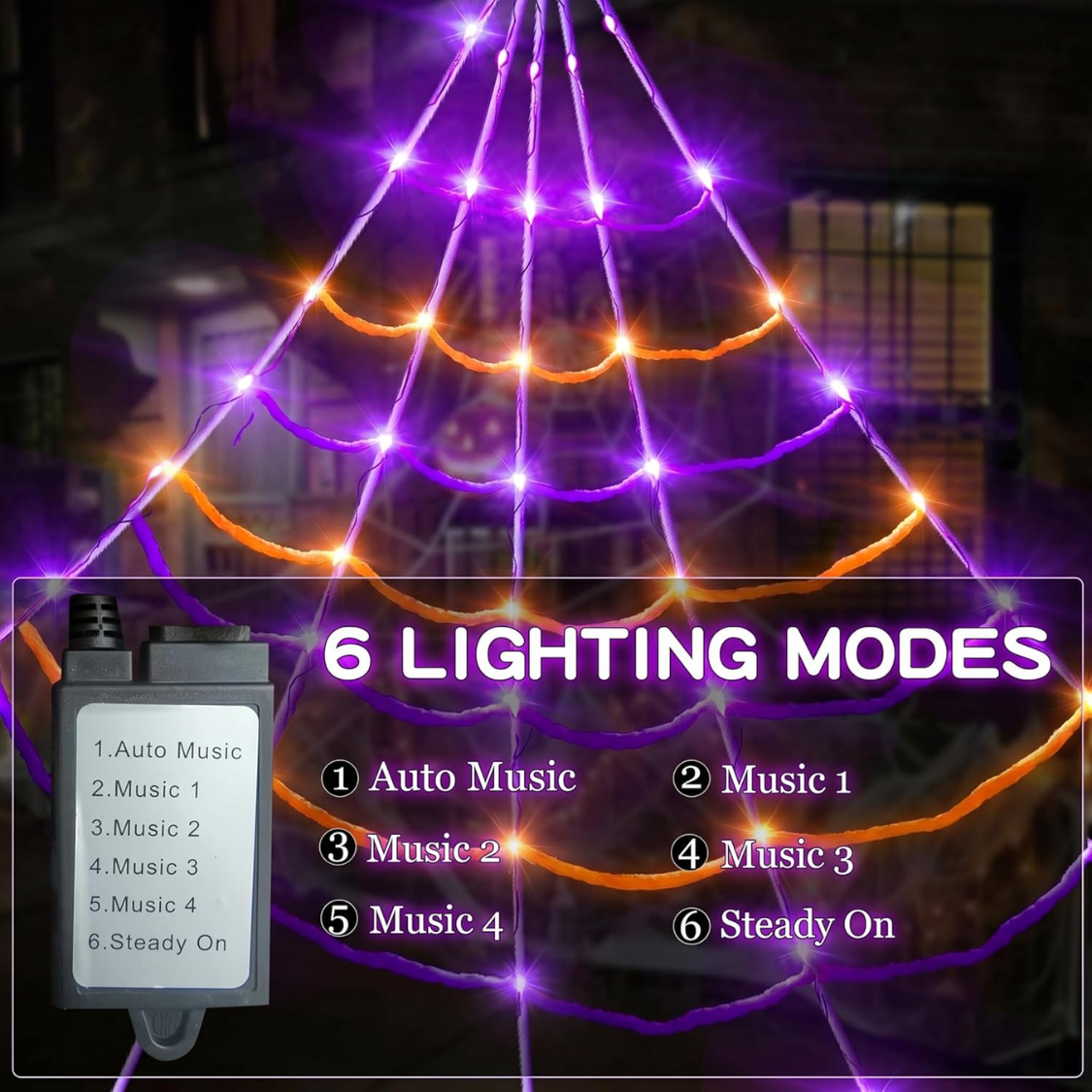 Lighted Spider Web 150 LED, Motion-Activated Halloween Yard  - view 2