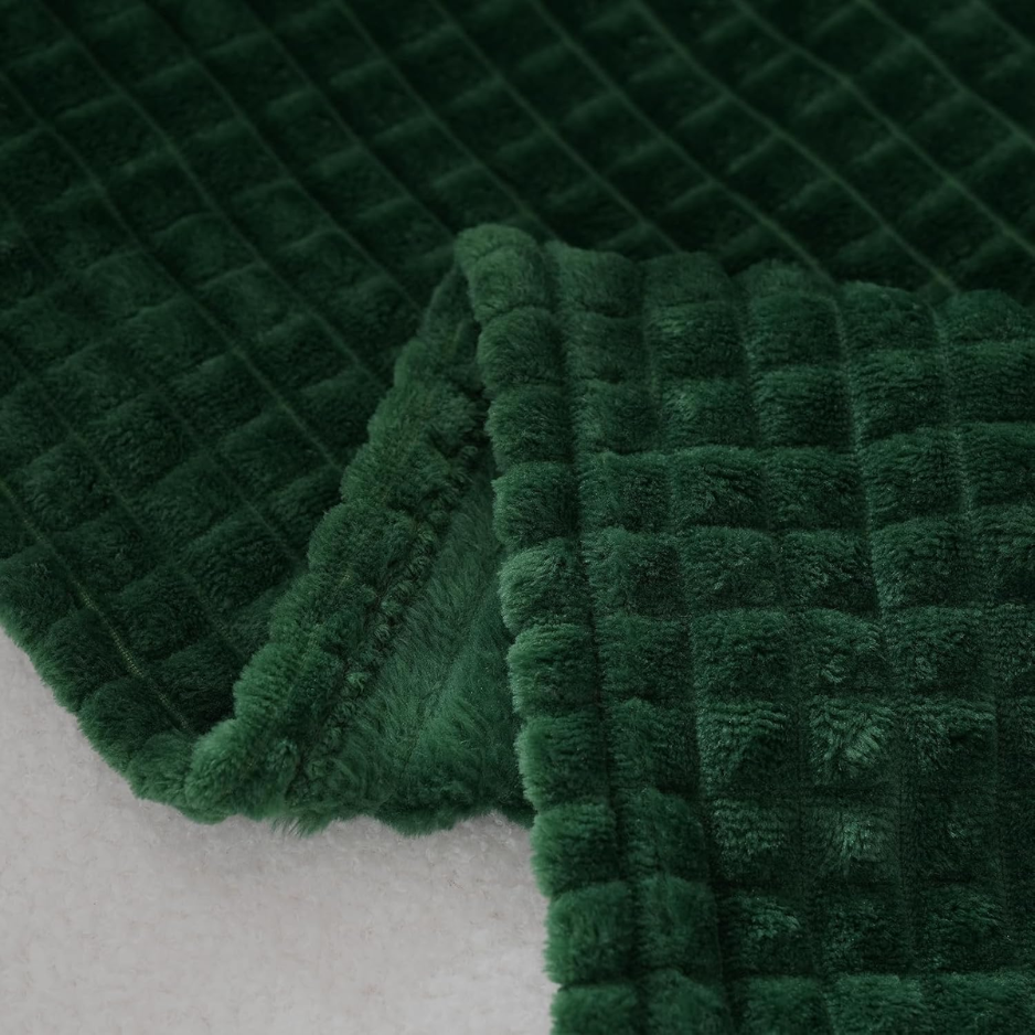 Dark Green Grid Fleece Throw Blanket 50x60 in, Soft Cozy Sof - view 5