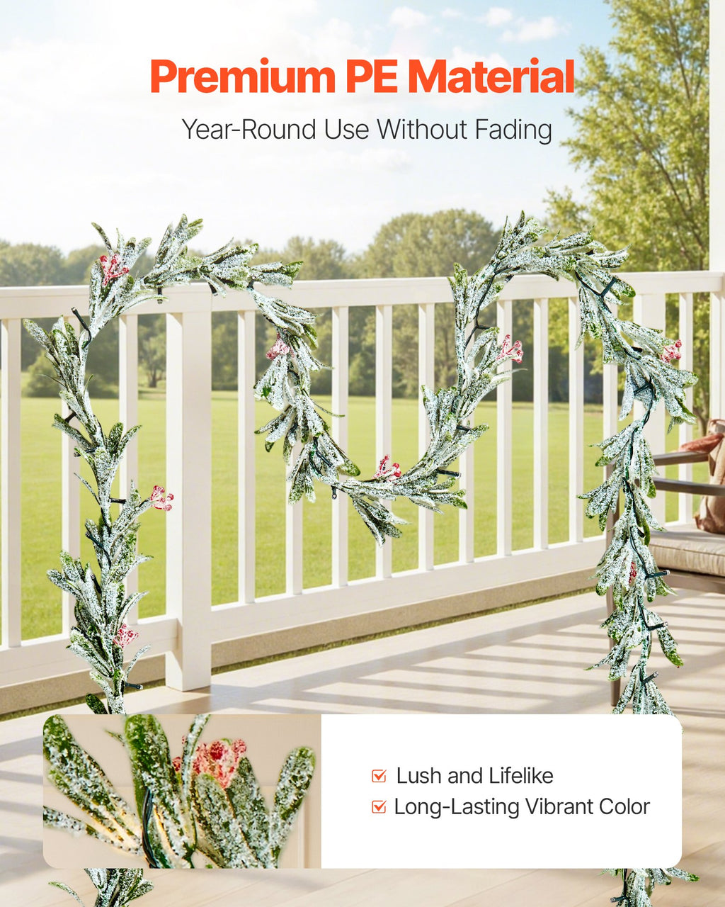 Lighted Olive Leaf Christmas Garland 9 ft with Red Berries,  - view 3