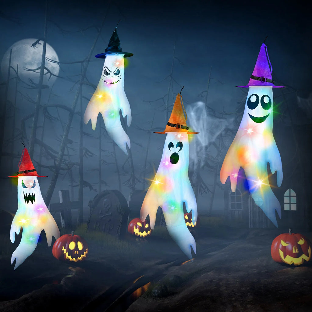 Halloween Hanging Decor Set, Ghost Windsocks, Witch Hats and - view 2