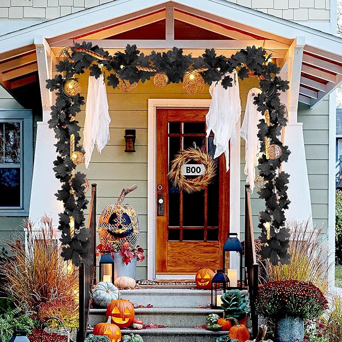 Black Maple Leaf Garland 2-Pack, Artificial Fall Vines for M - view 3