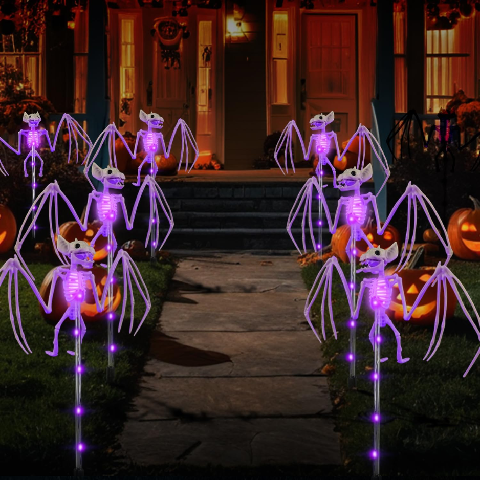Solar Skeleton and Bat Garden Stake Lights 2-Pack, Outdoor H - view 6