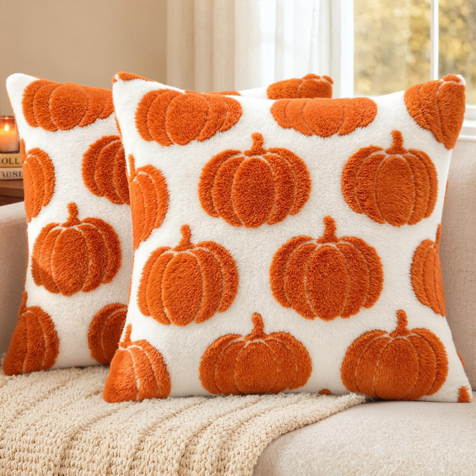 Pumpkin Throw Pillow Covers 18x18 Set of 2, Orange Fall Deco - view 5