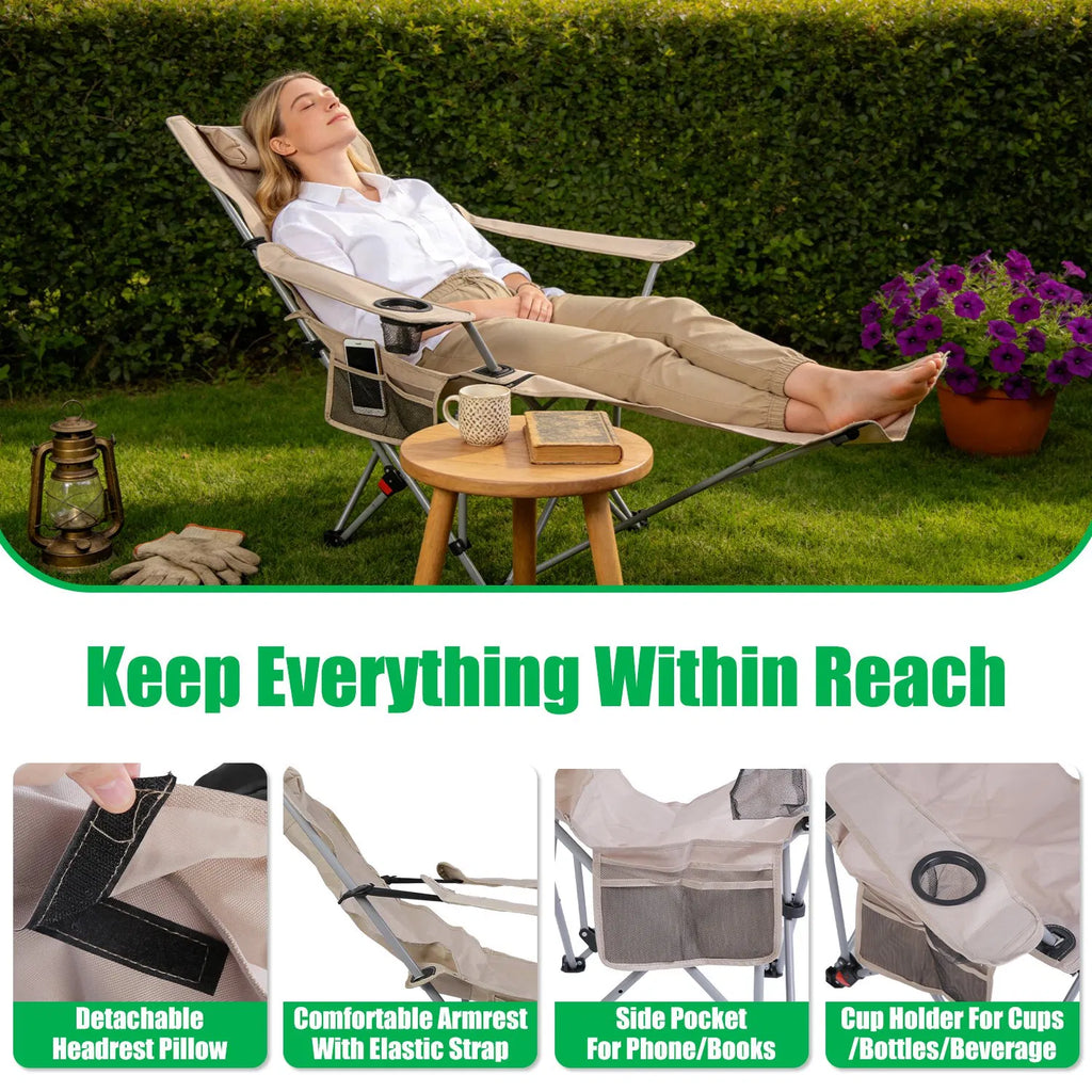 Reclining Camping Chair with Detachable Footrest, 4-Position - view 6
