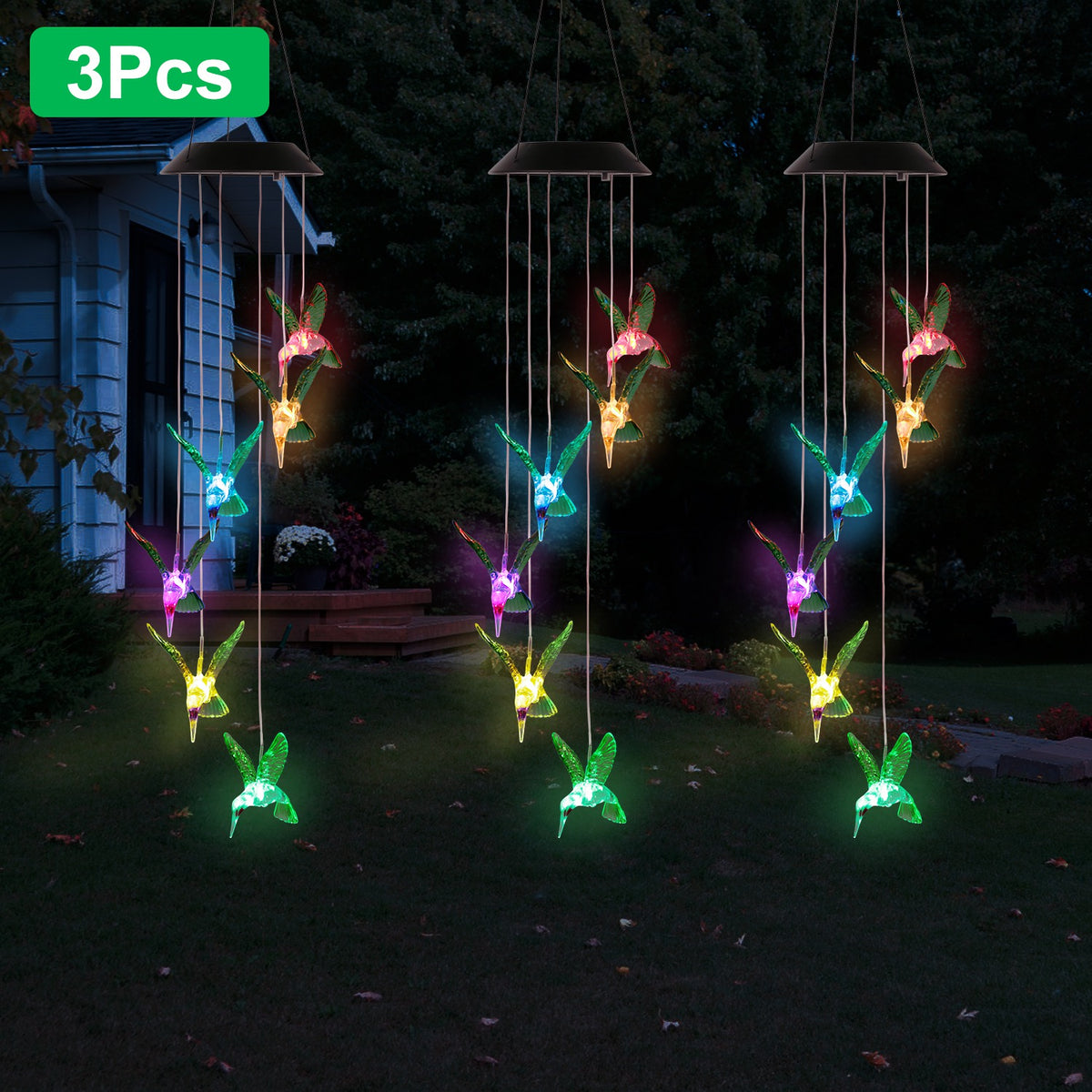 Solar Hummingbird Wind Chime Light, Color-Changing LED Garde - view 8