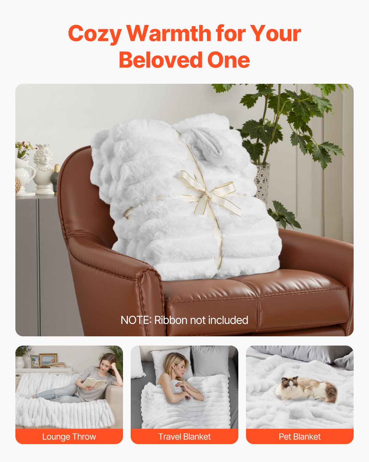 Faux Fur Throw Blanket 50x60 in, Soft Cozy Couch and Bed Thr - view 6