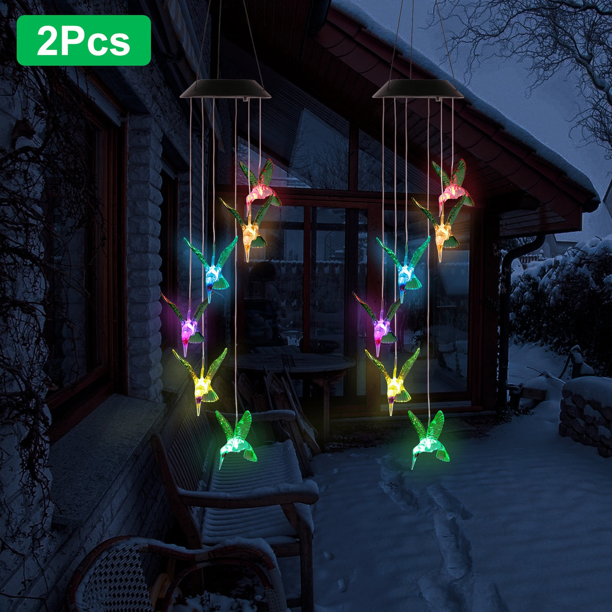 Solar Hummingbird Wind Chime Light, Color-Changing LED Garde - view 3