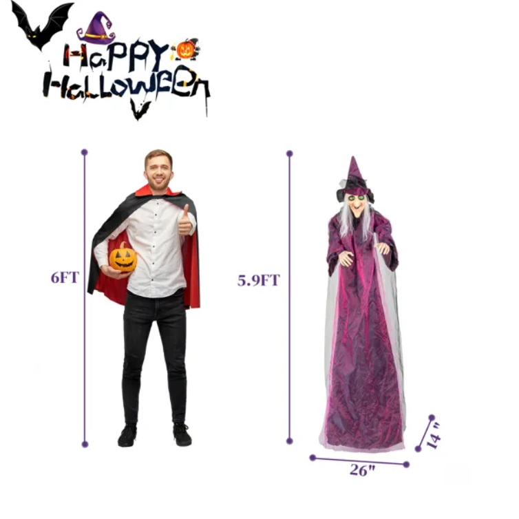 Life-Size Talking Hanging Witch 71 in, Animated Halloween Pr - view 1