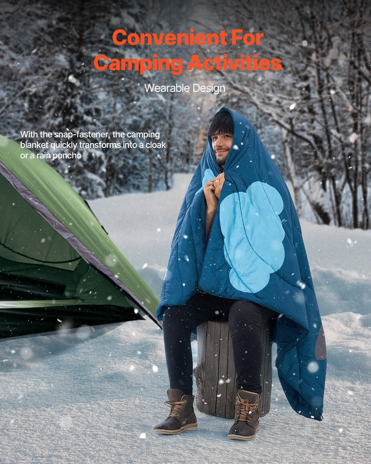 Wearable Waterproof Camping Blanket with Snap Closure, Fleec - view 3