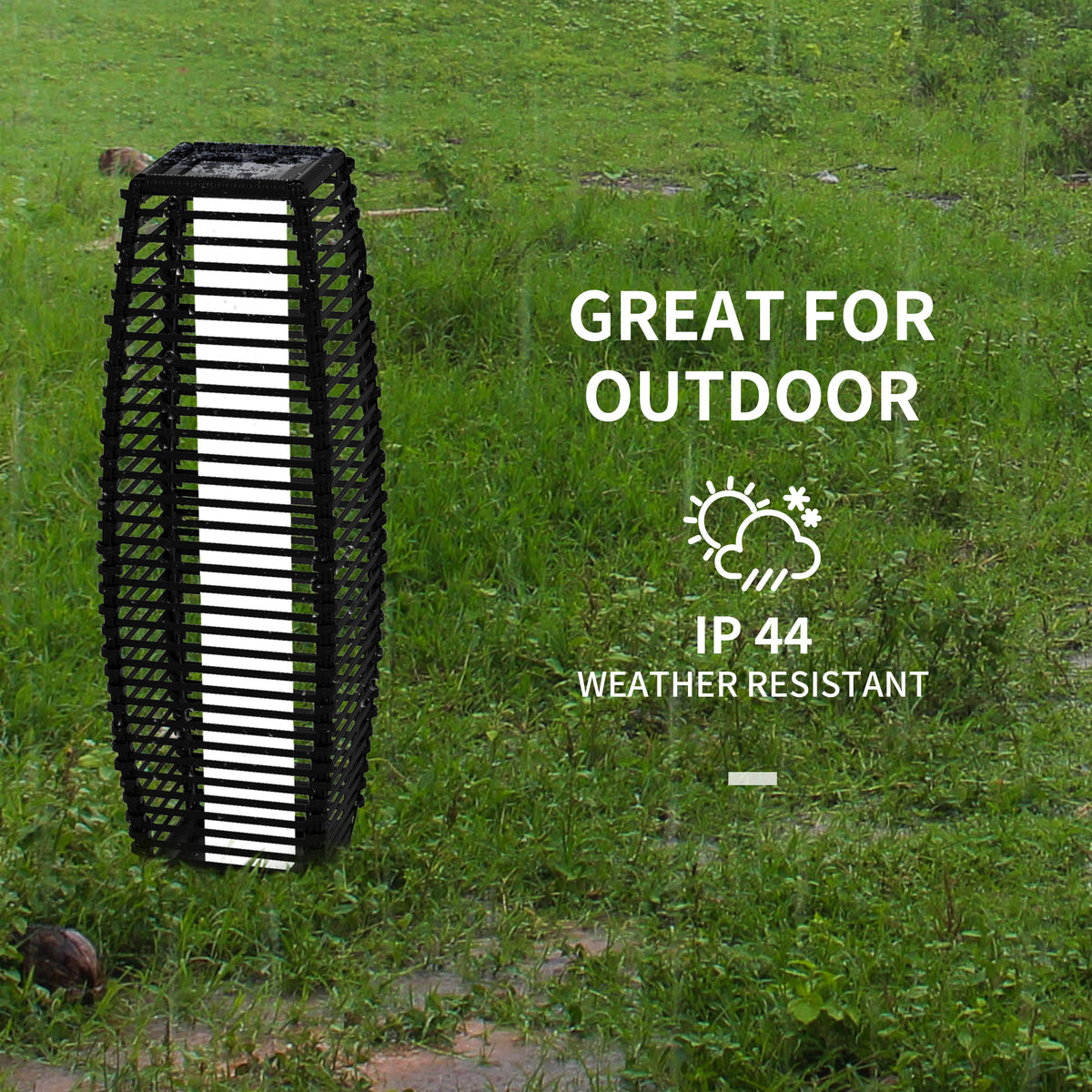 Solar Rattan Lantern Floor Lamp, Boho Outdoor Pathway and Pa - view 5
