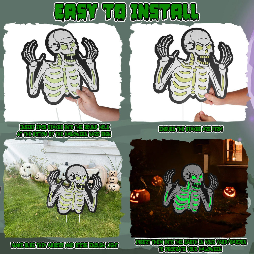 Glow-in-the-Dark Halloween Yard Signs, Skulls, Tombstones or - view 4