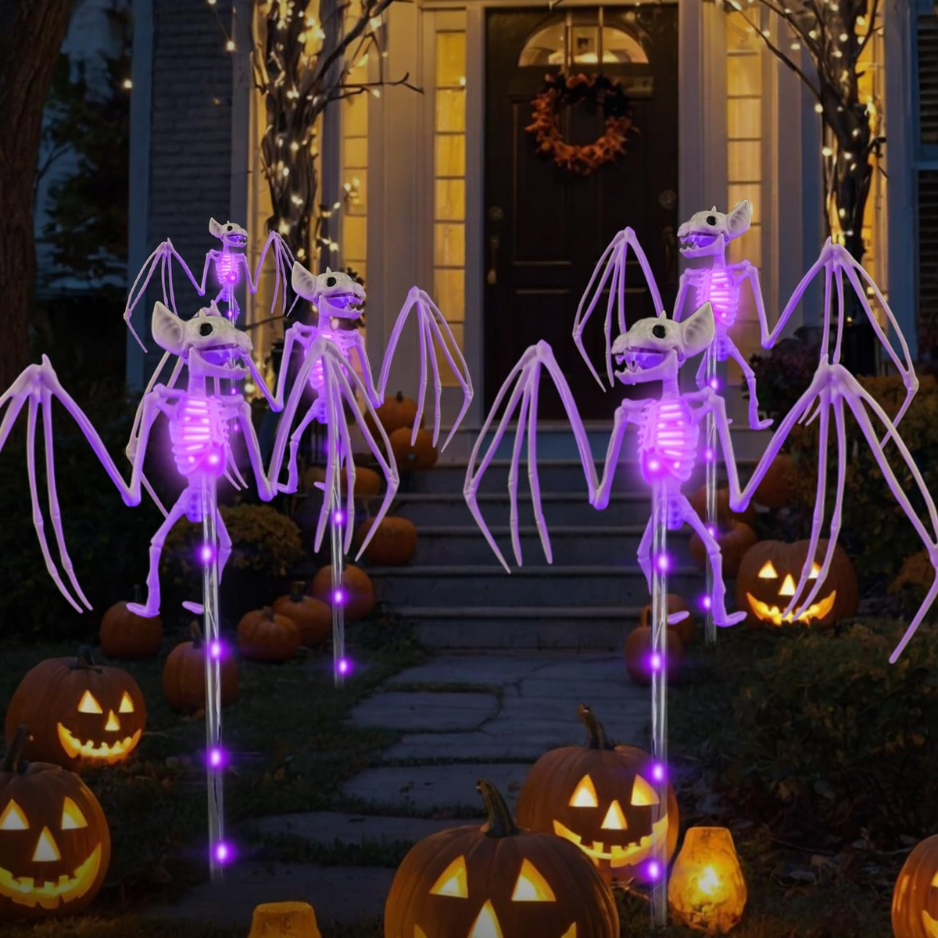 Solar Skeleton and Bat Garden Stake Lights 2-Pack, Outdoor H - view 4