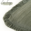 Linen Fringe Throw Pillow Cover 18x18 in, Olive Green Accent - view 1