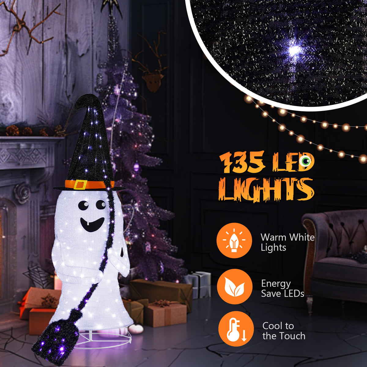 4 ft Lighted Pop-Up Ghost with 100 LED Lights, Outdoor Hallo - view 7