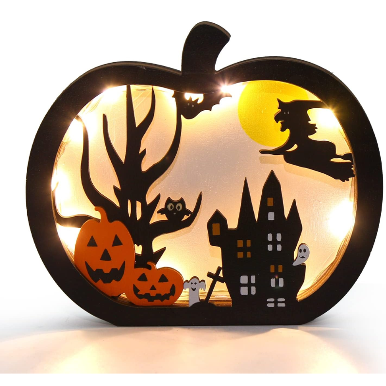 Light-Up Wooden Pumpkin Table Sign, Halloween Centerpiece De - view 3