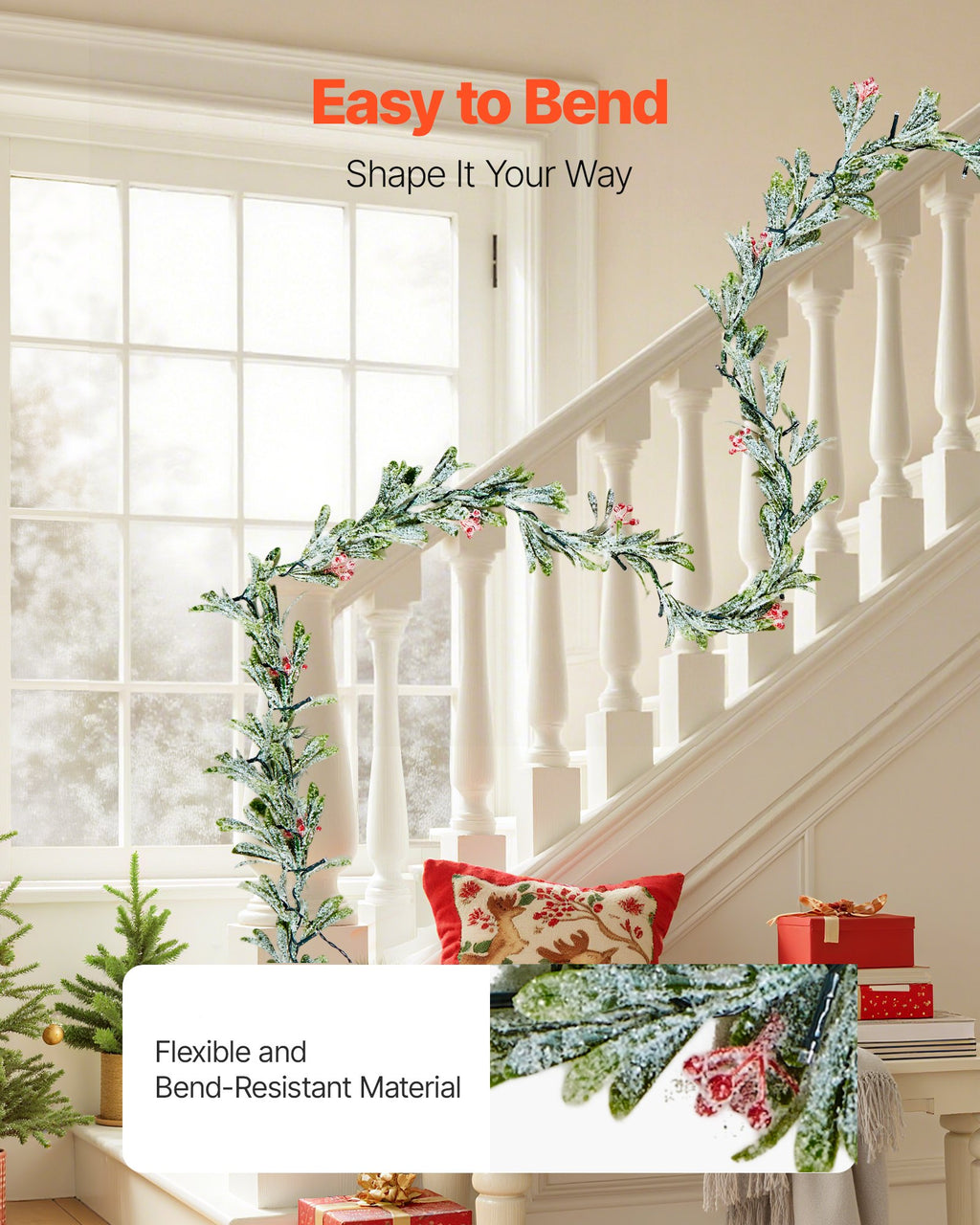 Lighted Olive Leaf Christmas Garland 9 ft with Red Berries,  - view 1