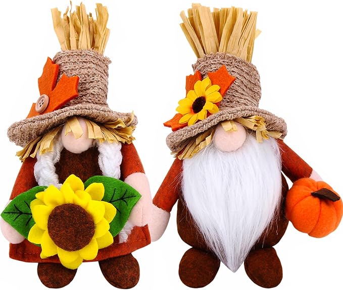 Plush Fall Gnomes 2-Pack with Pumpkin and Maple Leaves, Autu - view 3