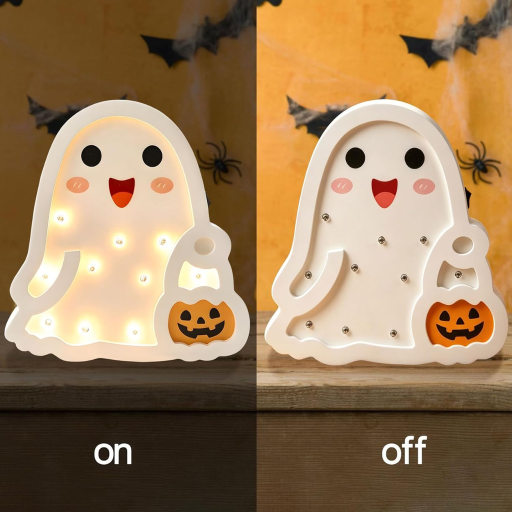 Light-Up Wooden Ghost Table Sign, Halloween Tabletop Decor f - view 2