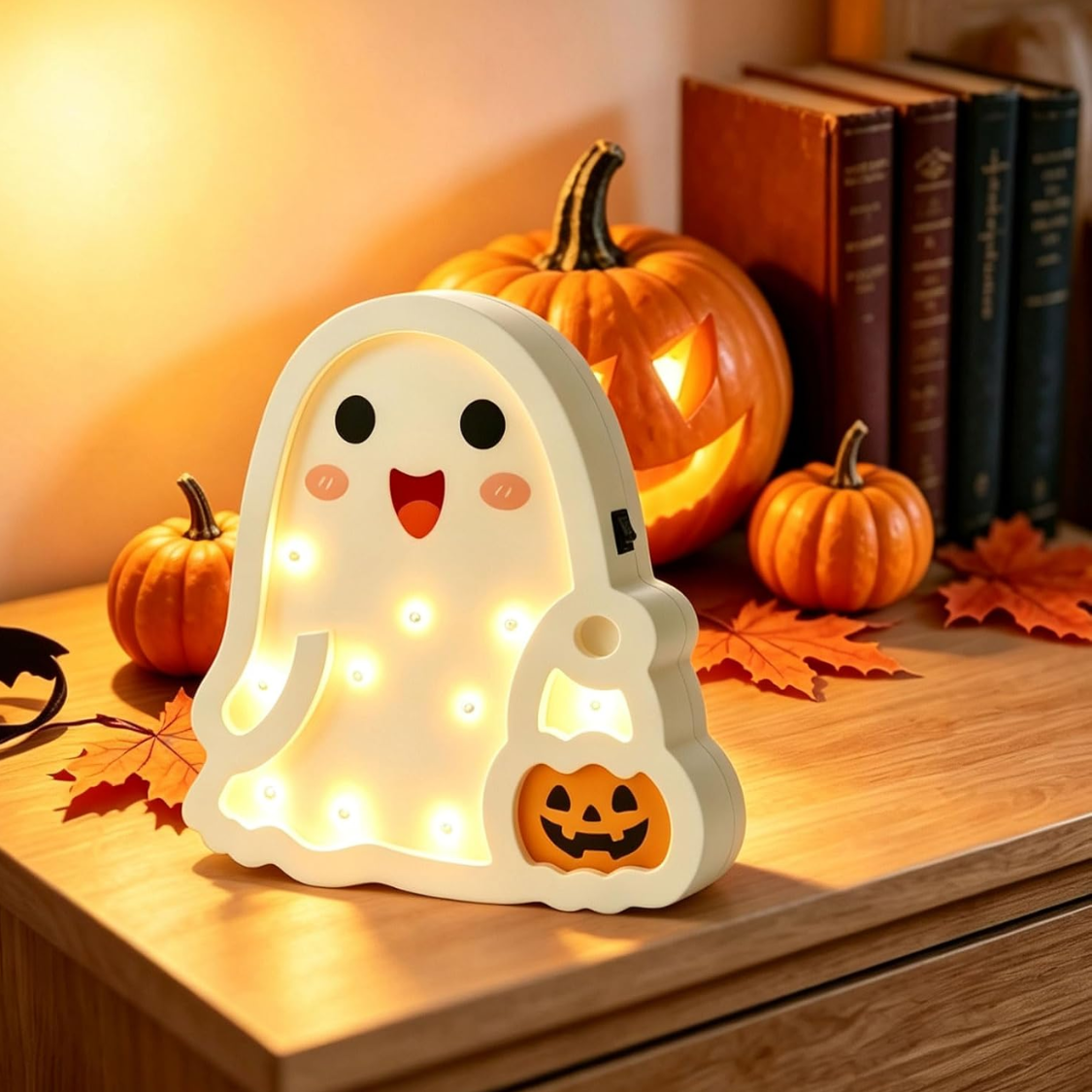 Light-Up Wooden Ghost Table Sign, Halloween Tabletop Decor f - view 4