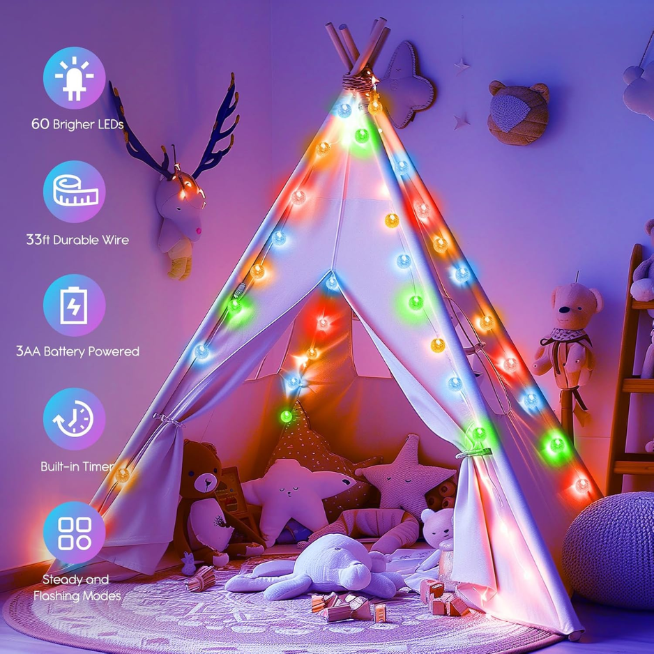 Multicolor Globe String Lights 33 ft 60 LED with Remote, Bat - view 4