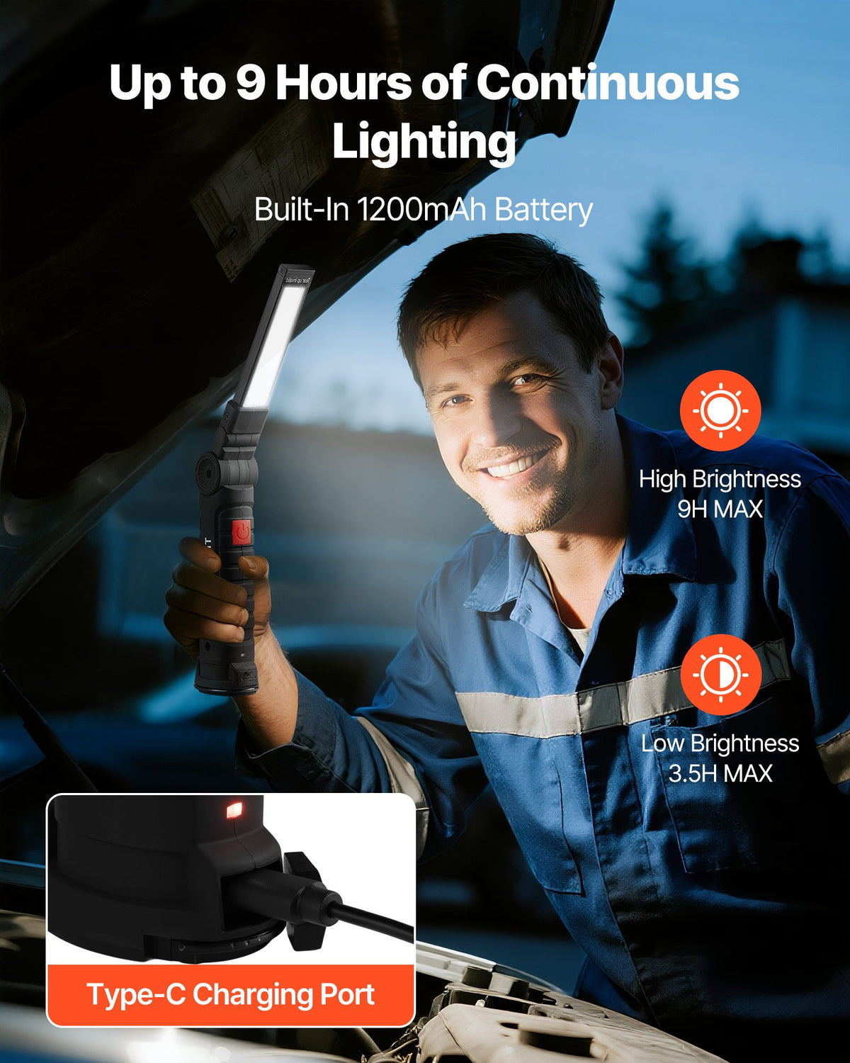 Rechargeable LED Work Light with Magnetic Base, 5 Modes, Typ - view 1
