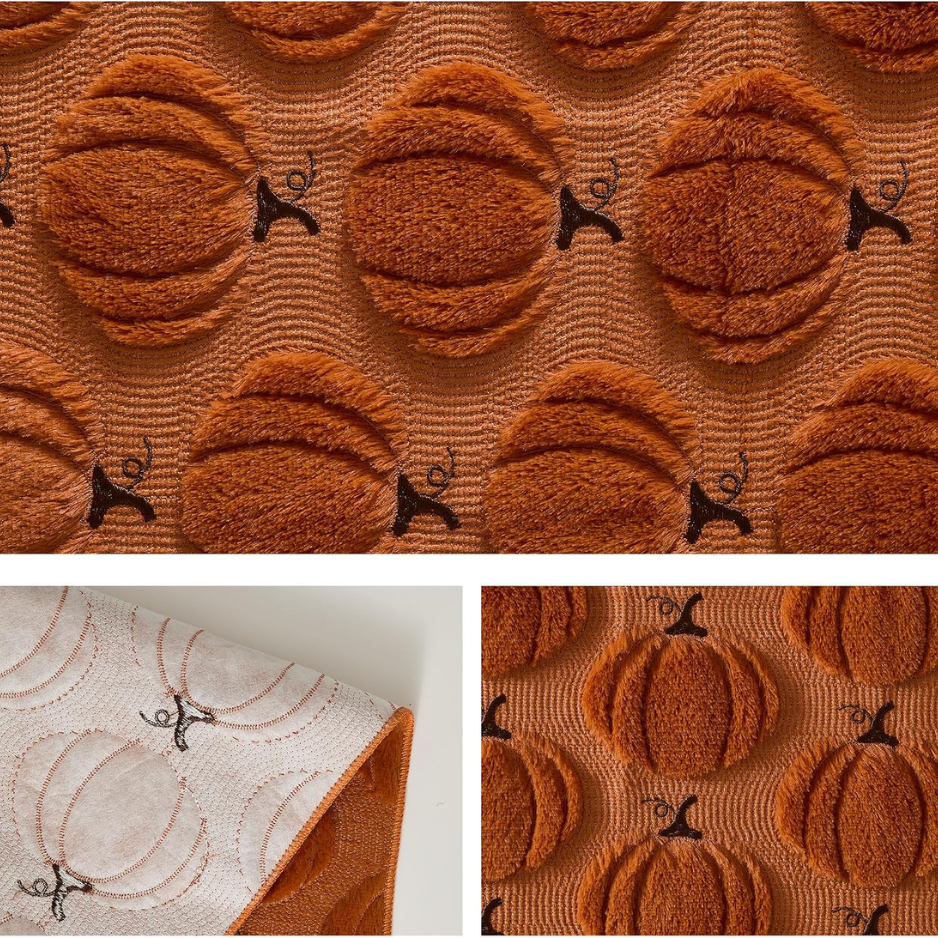 Plush Faux Fur Pumpkin Table Runner 13x72 in, Rust Fall Tabl - view 4
