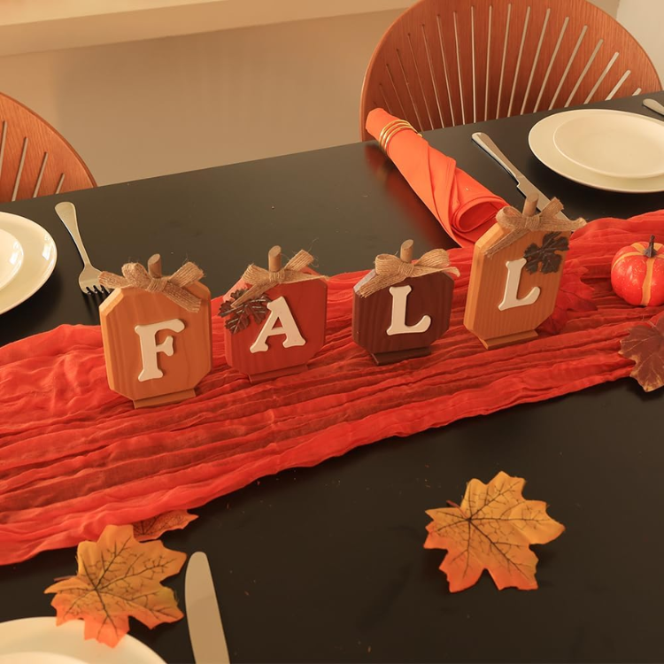 Pumpkin Wood Sign Blocks, Rustic Thanksgiving Tiered Tray De - view 5