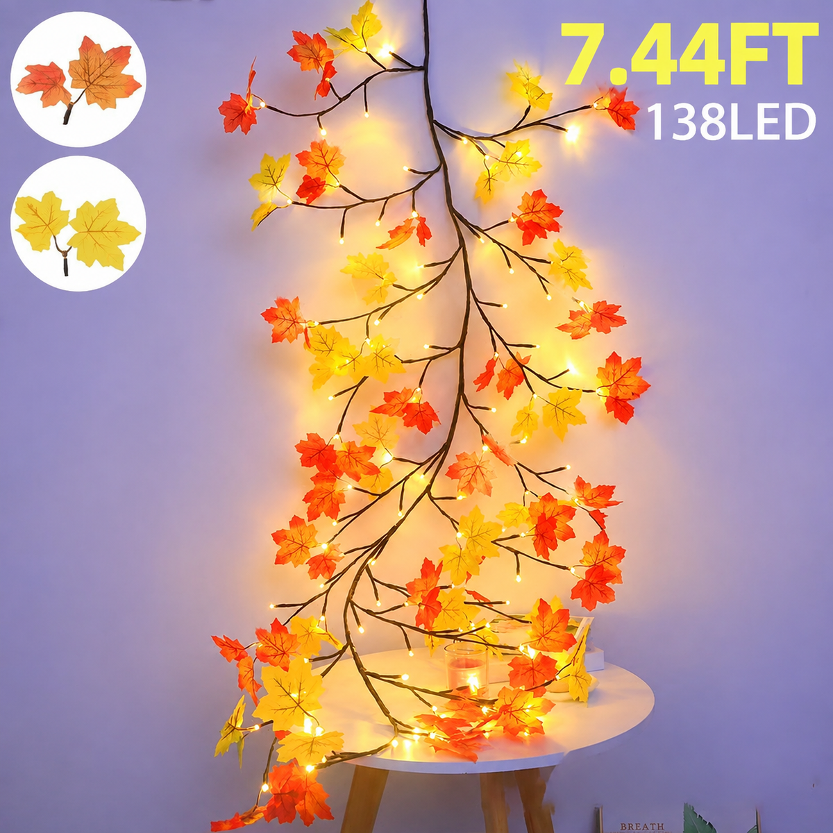 Maple Leaf Branch Lights 4.2 ft 48 LED with Remote, Warm Fal - view 3